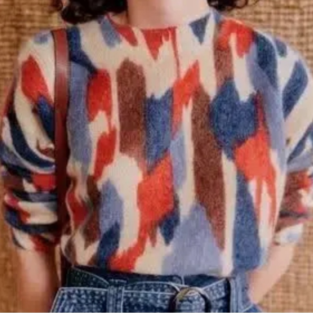 Sezane Red and Blue Crew Neck Sweater